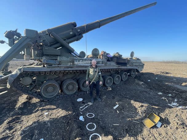 PHOTO: Konstantin Yefremov in Ukraine in spring 2022 with Russian artillery. (Konstantin Yefremov)