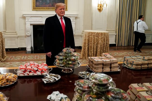 Trump speaks in front of fast food — including Big Macs — provided for the 2018 College Football Playoff National Champion Clemson Tigers. (Photo: Joshua Roberts via Reuters)