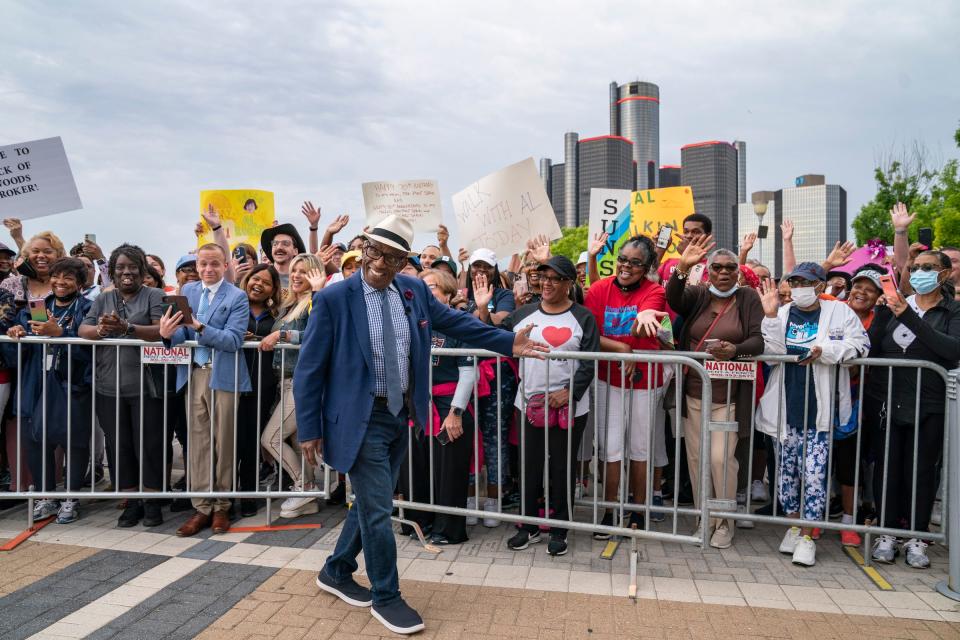 NBC famed weather presenter, Al Roker, gets the crowd jazzed up as he visits Detroit on Wednesday, June 29, 2022, to deliver the weather for the Today Show from the Detroit Riverwalk and to taste some coney dogs as part of a segment on his show "Family Style with Al Roker."