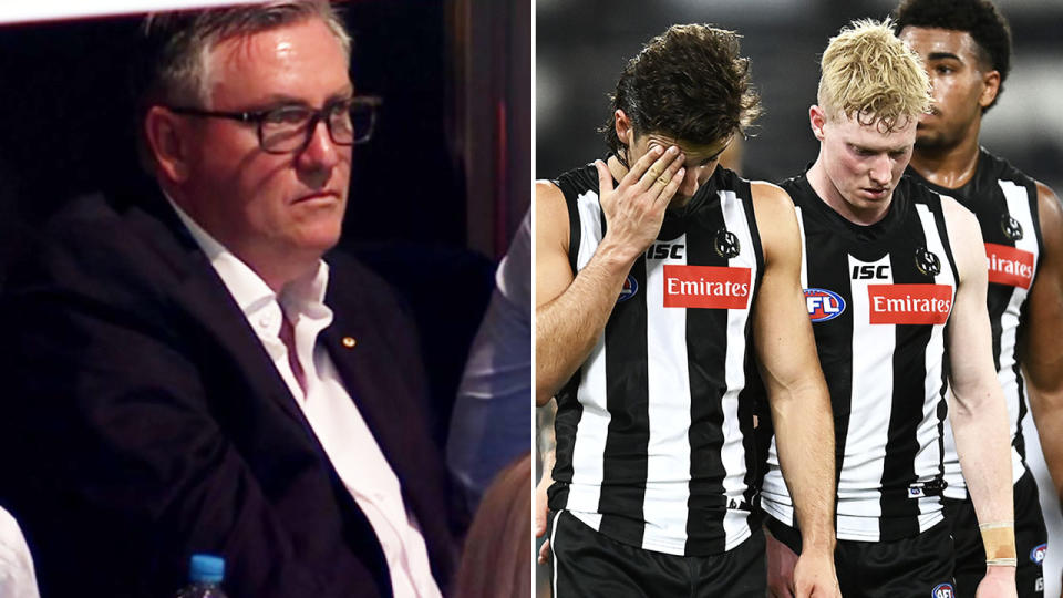 Eddie McGuire and Collingwood players, pictured here completely devastated.