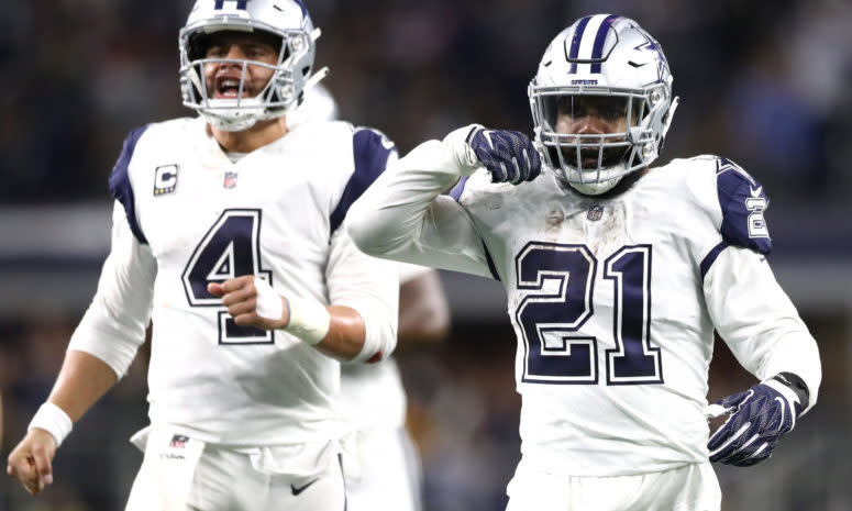 Dak Prescott on the field with Ezekiel Elliott for the Dallas Cowboys.