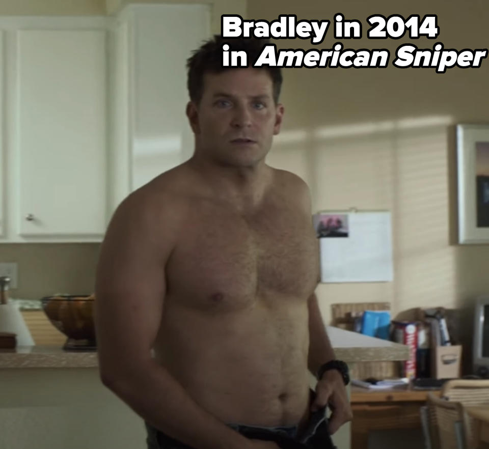 A photo of Bradley in American Sniper in 2014, when he has gained a substantial amount of weight compared to the previous photo