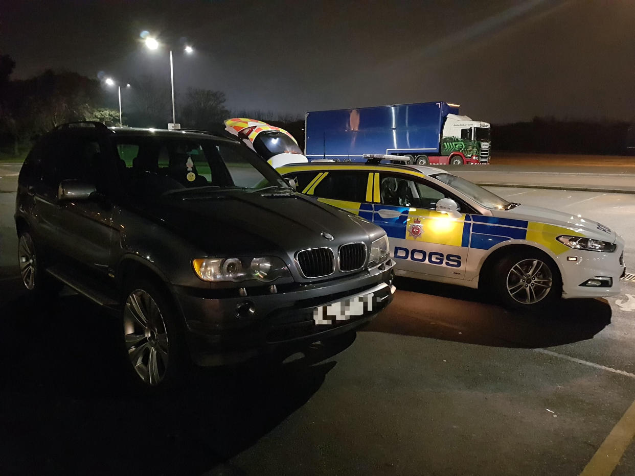 Two men who stole a car during a Boxing Day test drive were later arrested by Leicestershire Police during a toilet break. (SWNS)