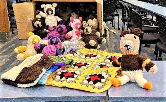 Items made by inmates in the Richland Correctional Institution's knitting program were recently donated to Richland County Children Services.