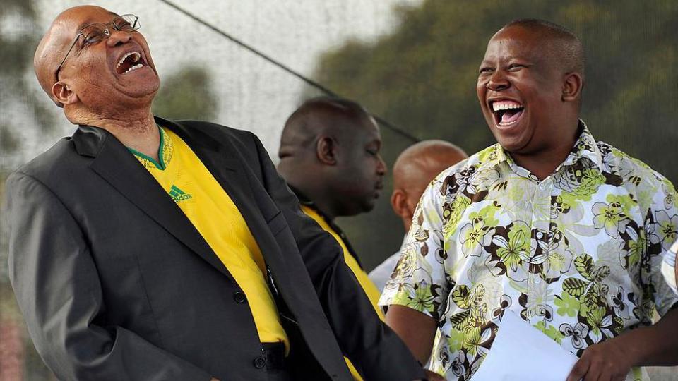 Jacob Zuma and Julius Malema address the crowd gathered for the 66th anniversary of the ANC Youth League at a stadium in Stellenbosch, South Africa - October 2010