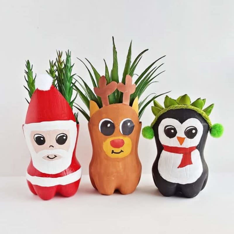 <p>Hello Wonderful</p><p>If you have plants all over your house, have your kids create some recycled bottle planters for you, as <em><a href="https://www.hellowonderful.co/post/christmas-recycled-planters-craft/" rel="nofollow noopener" target="_blank" data-ylk="slk:Hello Wonderful;elm:context_link;itc:0;sec:content-canvas" class="link rapid-noclick-resp">Hello Wonderful</a></em> did. They’ll add holiday spirit to any room you put them in.</p>