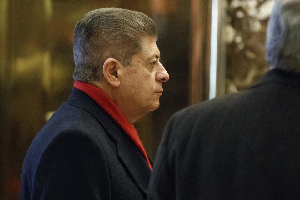 Judge Andrew Napolitano waits for an elevator in the lobby of Trump Tower in New York City on Dec. 15, 2016. (Photo: Evan Vucci/AP)