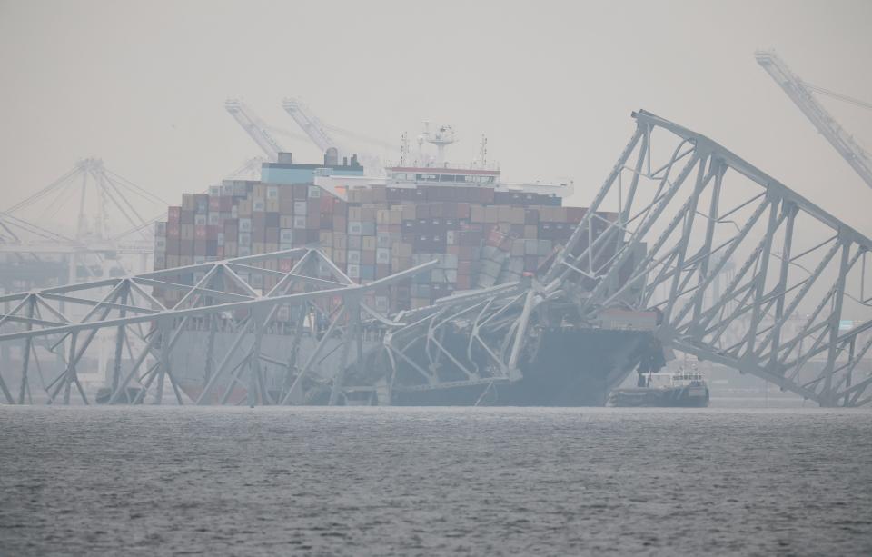 The cargo ship Dali sits in the water in Baltimore, Maryland.