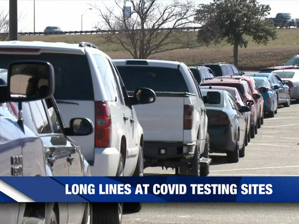 A line at the Richland Mall, Texas, Covid testing site (KWTX-TV)