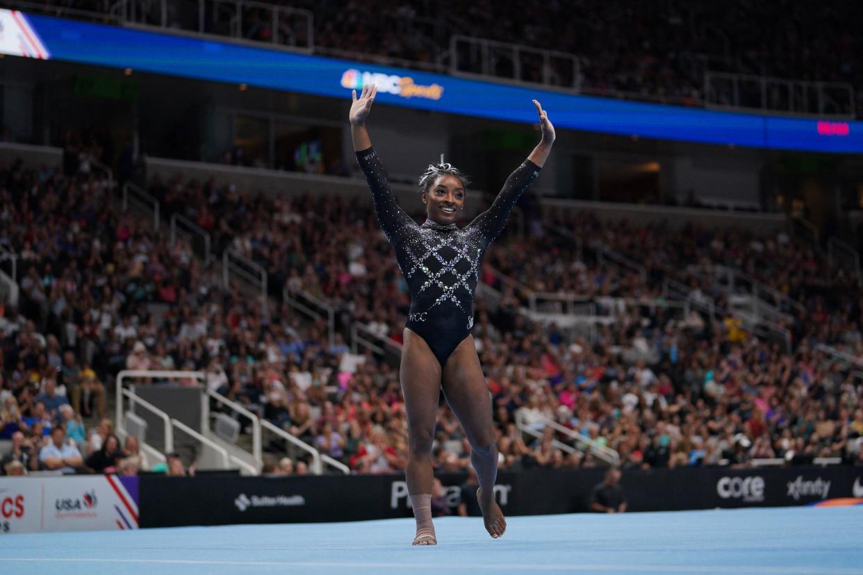 Simone Biles won her record eighth title on Sunday, a full decade after she won her first