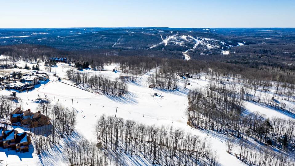 An aerial view of the Indianhead and Blackjack ski areas near Bessemer in Michigan's Upper Peninsula. The resort, formerly known as Big Snow, was recently purchased by Charles Skinner, owner of Granite Peak in Wausau and Lutsen Mountain in Minnesota.
