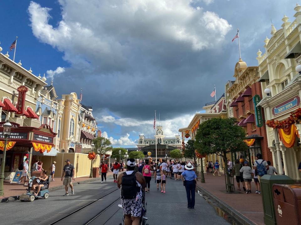 A rain cloud over Magic Kingdom in August 2021.