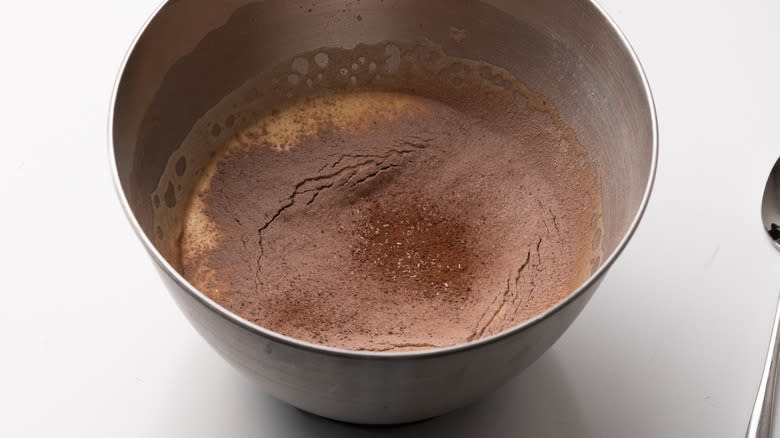 mixing chocolate cake batter