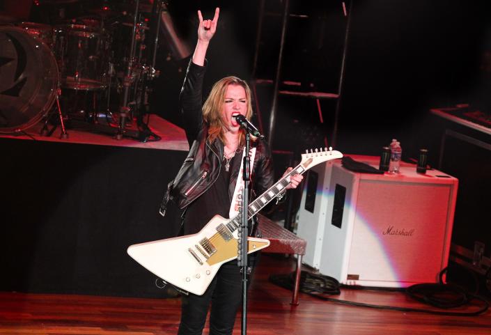 Singer and guitarist Lzzy Hale of Halestorm  performs at the Ryman Auditorium on April 22, 2015 in Nashville, Tennessee.