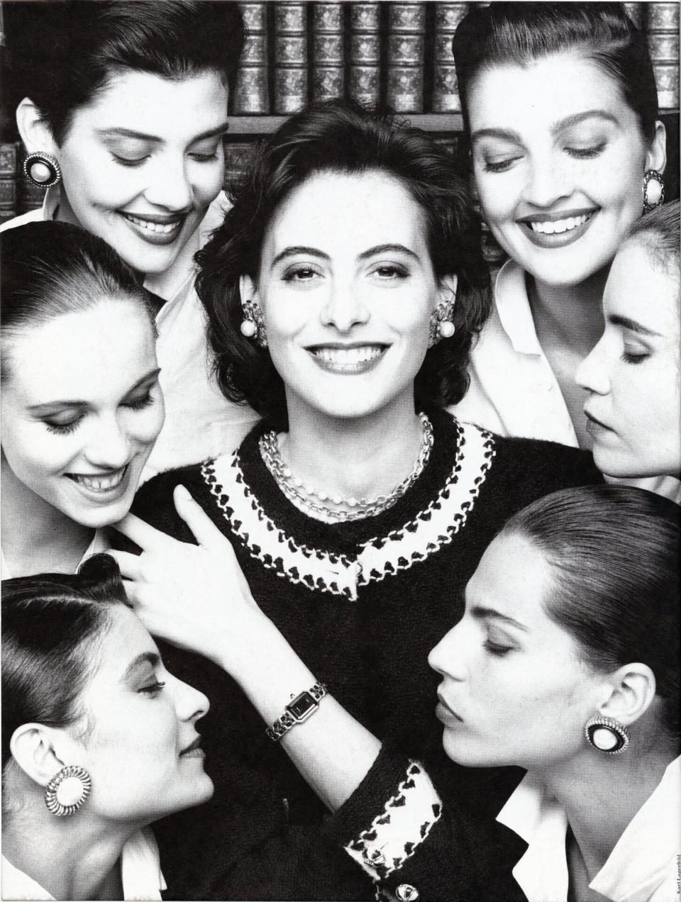 Inès de la Fressange photographed wearing the original Chanel Première watch in 1987