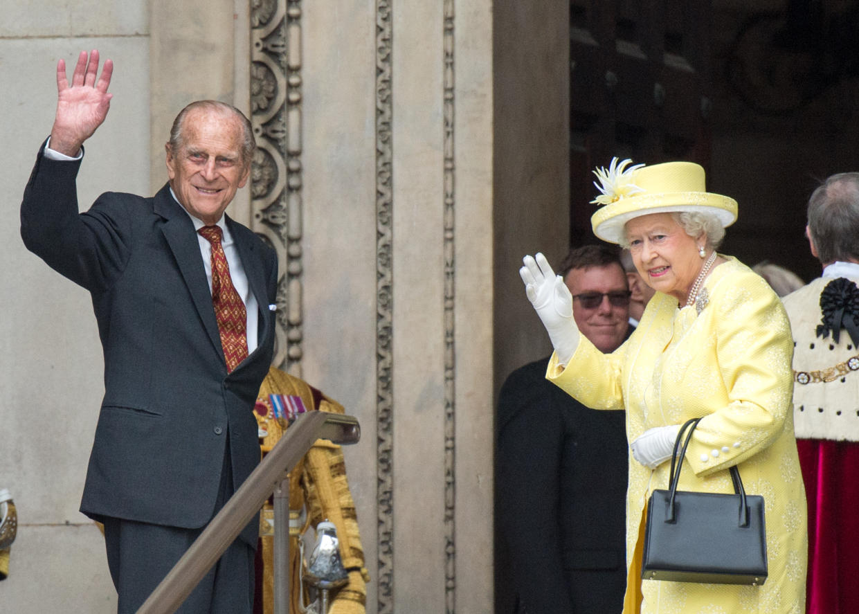 LONDON, ENGLAND - JUNE 10: Prince Philip, Duke of Edinburgh and Queen Elizabeth II attend a National Service of Thanksgiving as part of the 90th birthday celebrations for The Queen at St Paul's Cathedral on June 10, 2016 in London, England. (Photo by Zak Hussein - Corbis/Corbis via Getty Images)