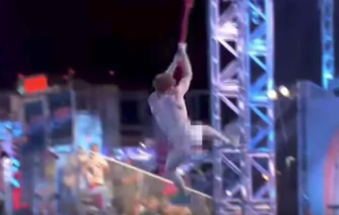 His bits must have been flying everywhere! Source: NBC / American Ninja Warrior