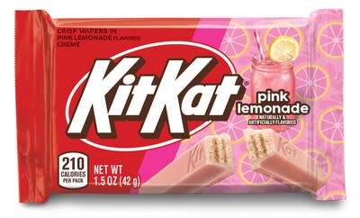 KIT KAT® brand’s newest addition, KIT KAT® Pink Lemonade Flavored Bar, available this summer for a limited time in standard and king size packages.