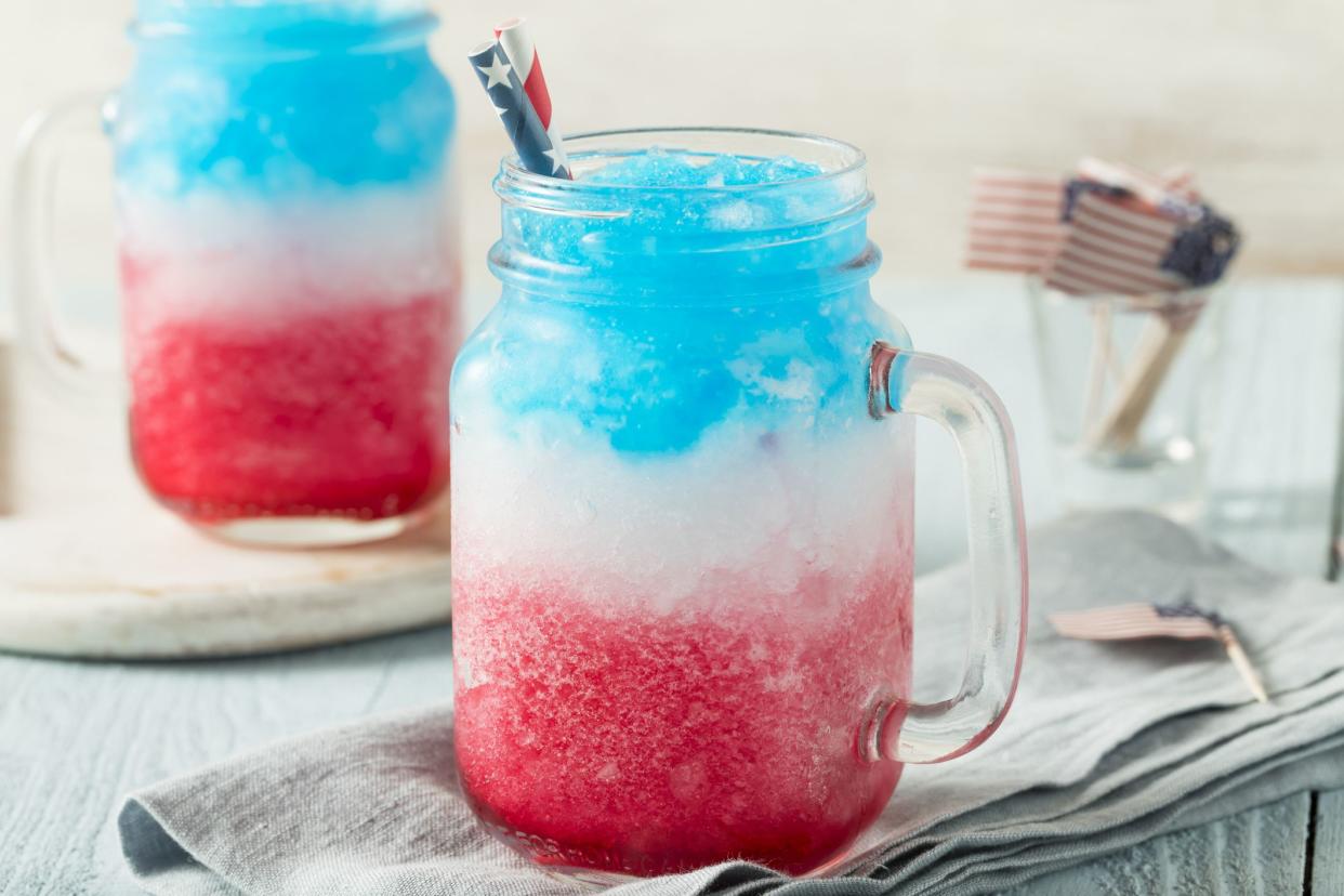 Homemade Patriotic Red White and Blue Slushie Cocktail with Vodka