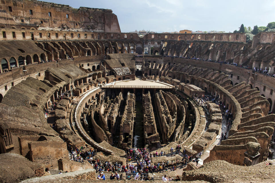 ROME, ITALY - OCTOBER 8: The inside of the Colosseum is seen on October 8, 2013 in Rome, Italy. The plan to restore Rome's nearly 2,000-year-old Colosseum which attracts up to two million visitors a year, is due to go ahead in March and will involve cleaning of the travertine exterior, the restoration of underground chambers, new gating, the moving of visitor service stations to an area outside of the building itself and increased video security. The current $33 million (25 million euro) restoration plans to restore the Flavian amphitheater, which once hosted spectacular shows and gruesome gladiator battles, are being sponsored by Diego della Valle, of luxury Italian brand Tod's. (Photo By Marco Di Lauro/Getty Images)