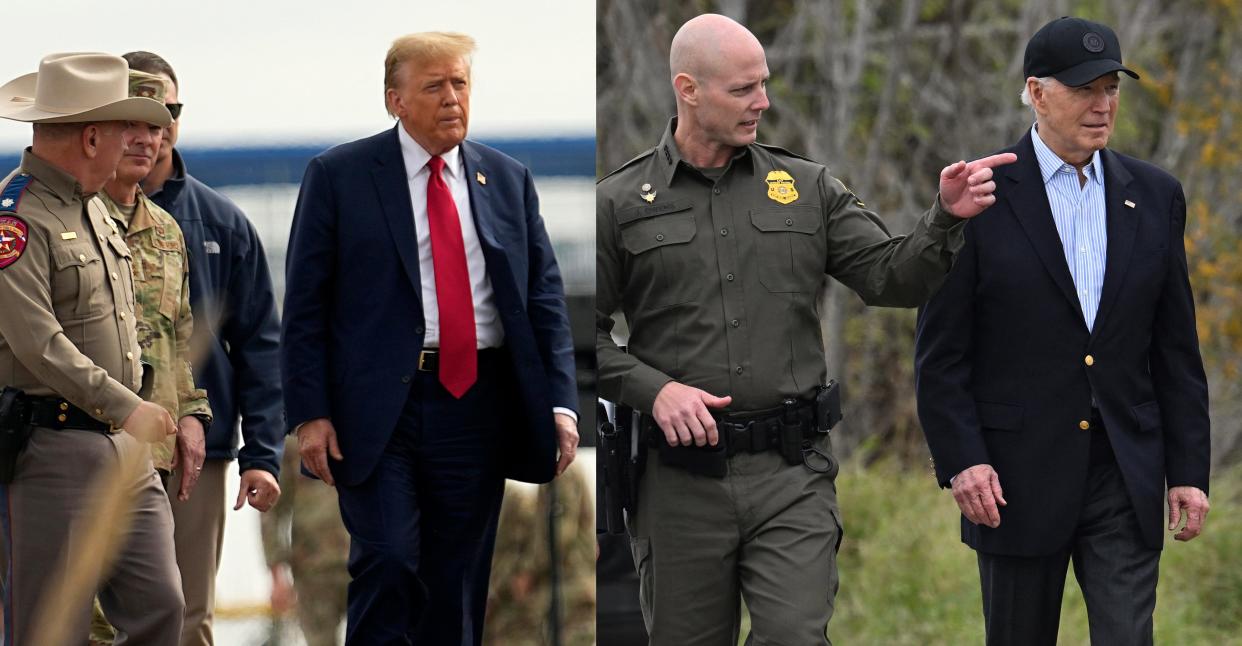 Former President Donald Trump and President Joe Biden were both on the border in Texas on Feb. 29, 2024. Trump in Eagle Pass, Biden in Brownsville.
