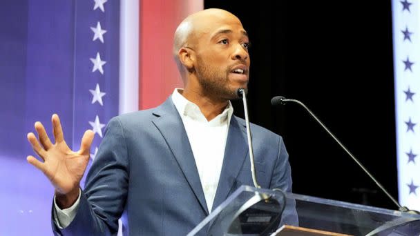 PHOTO: Lt. Gov. Mandela Barnes speaks during the Democratic U.S. Senate debate in Milwaukee, July 17, 2022.  (Milwaukee Journal via USA Today, FILE)