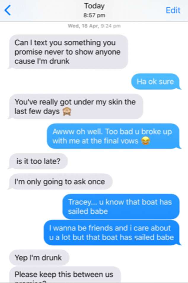 “Drunken” text messages between Tracey and Dean were leaked to the media and Tracey has since defended herself. Source: Instagram