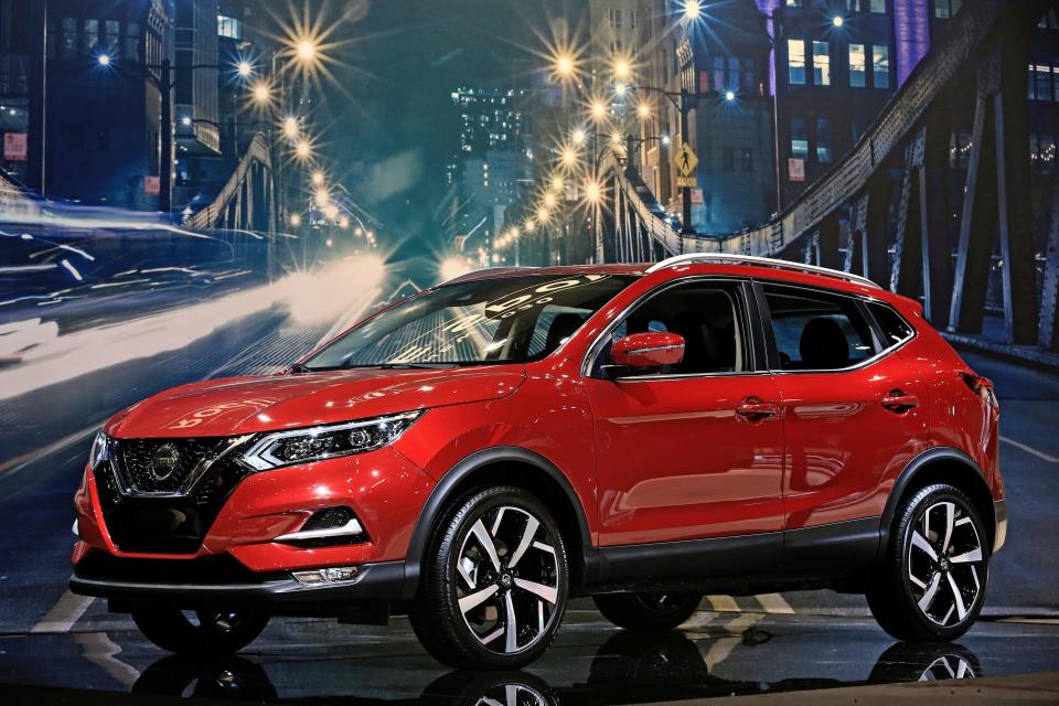 The 2020 Nissan Rogue Sport is unveiled at the Chicago Auto Show, Feb. 07, 2019. The compact SUV receives a fresh appearance, including LED signature daytime running lights and standard fog lights. Apple CarPlay and Android Auto connectivity are now standard. 