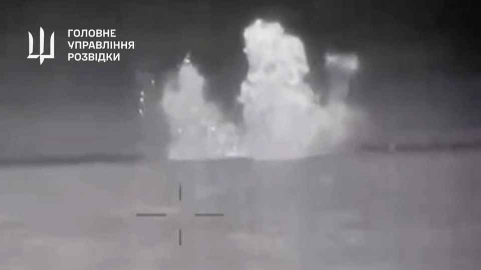 A fire on board the 1,300-ton Russian patrol ship Sergei Kotov is pictured in video released by Ukrainian defense intelligence. - Defense Intelligence of Ukraine