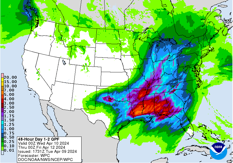 NOAA's precipitation outlook for April 10-12, 2024.