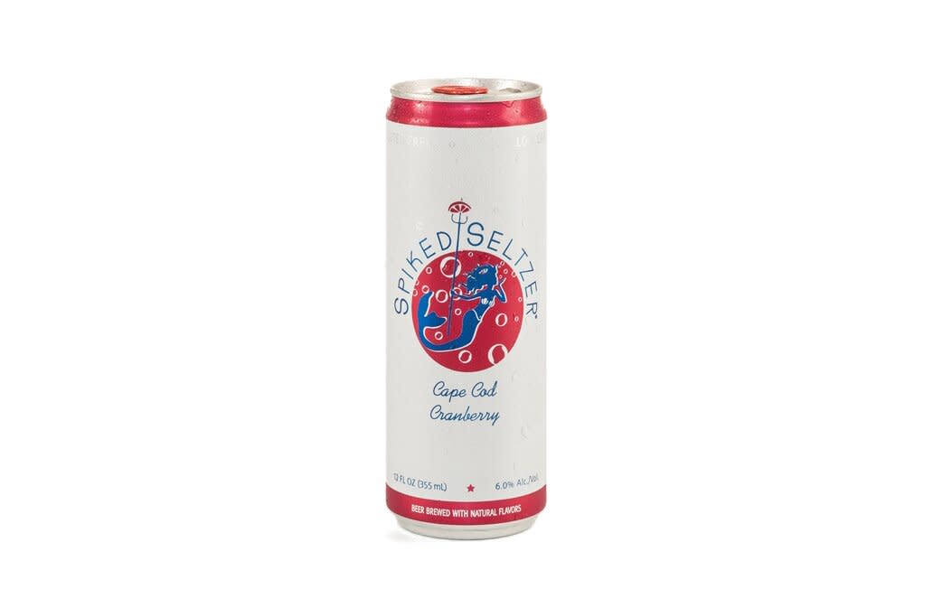 Single red and white can of Spiked Seltzer Cape Cod Cranberry against white background