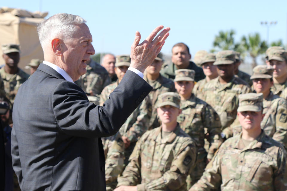 Mattis at Base Camp Donna in Donna, Texas, in November. (Photo: Master Sgt. Jacob Caldwel/U.S. Army via Reuters)