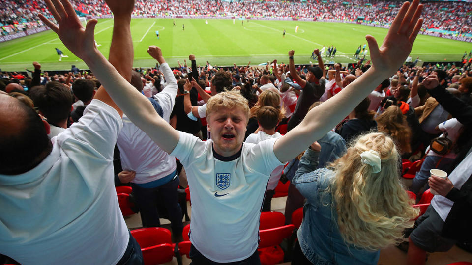 England fans, pictured here celebrating their win over Germany at Euro 2020.