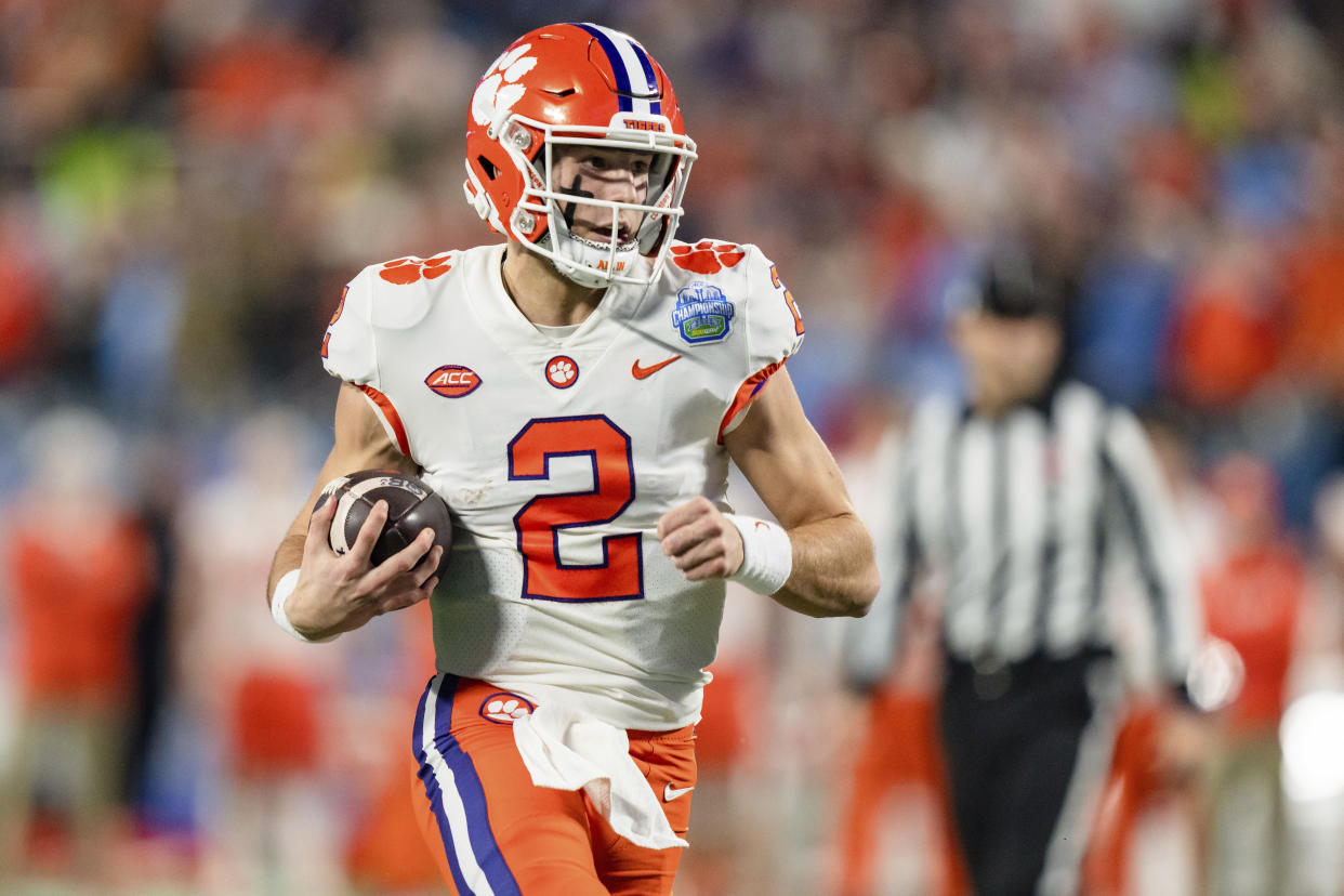 Clemson quarterback Cade Klubnik took over the starting spot late last season as a freshman, and he did enough to earn the spot for the 2023 season. (AP Photo/Jacob Kupferman)