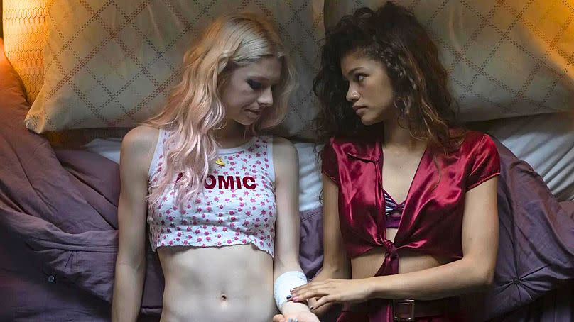 Hunter Schafer as Jules and Zendaya as Rue in HBO's 'Euphoria'