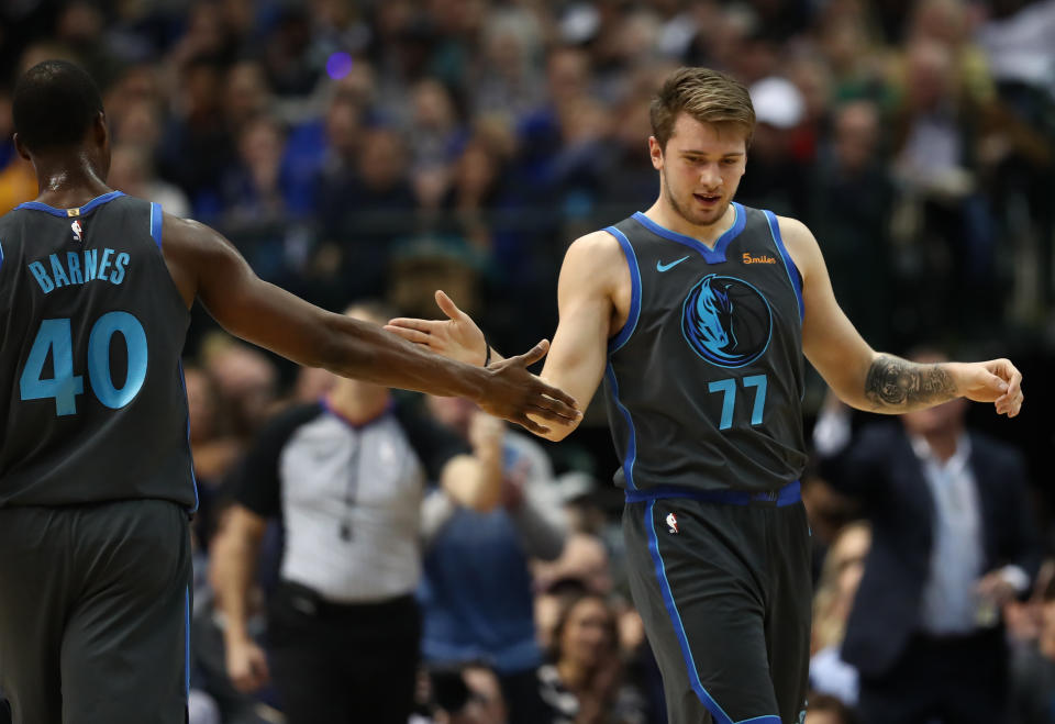 Mavericks rookie Luka Doncic nearly picked up his first career triple-double against the Magic on Monday (Photo by Ronald Martinez/Getty Images)