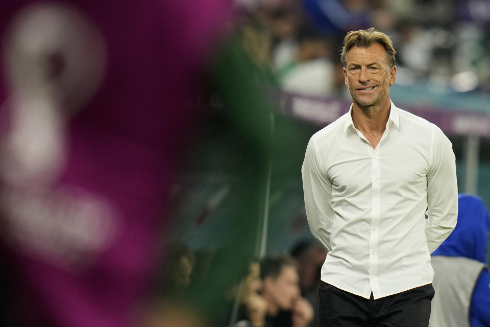 Saudi Arabia's head coach Herve Renard gestures during the World Cup group C soccer match between Poland and Saudi Arabia, at the Education City Stadium in Al Rayyan , Qatar, Saturday, Nov. 26, 2022. (AP Photo/Francisco Seco)