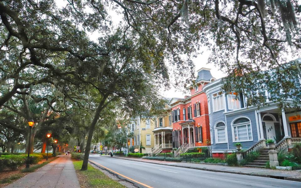 historic houses around forsyth park, downtown savannah, ga