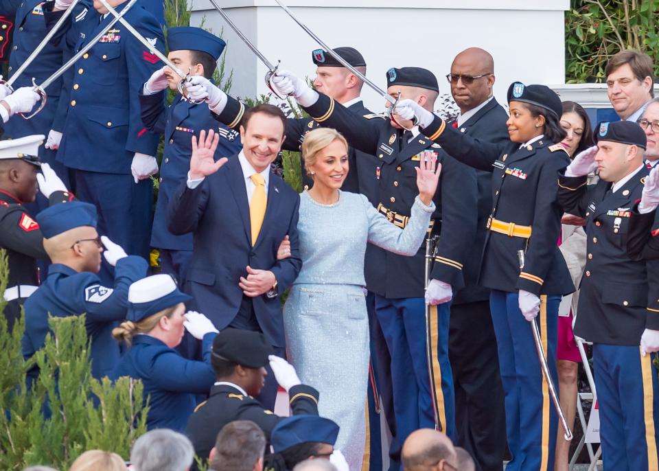 Louisiana Gov.-elect Jeff Landry and wife Sharon arrive for his inauguration ceremony on Jan. 7, 2024 at the state Capitol. Sunday, Jan. 7, 2024.