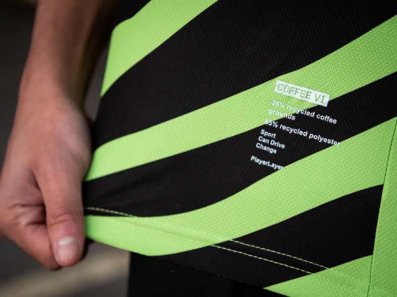 English club Forest Green Rovers trials a new kit made from coffee bean waste, in Cirencester