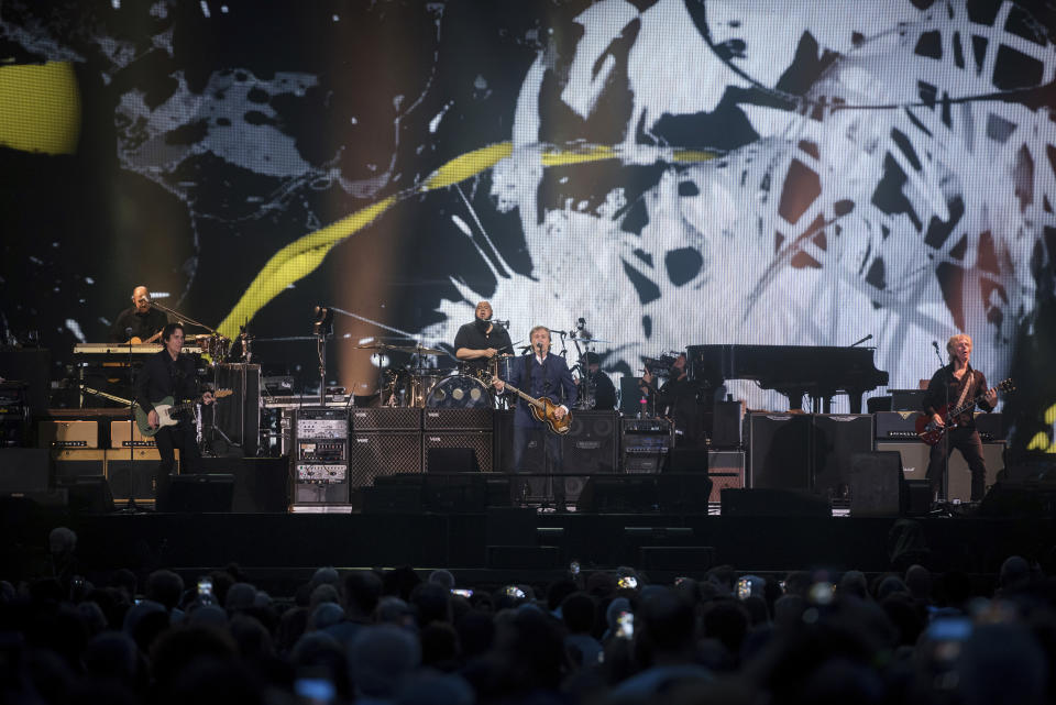 Paul McCartney performs during his "Got Back" tour Thursday, June 16, 2022, at MetLife Stadium in East Rutherford, N.J. (Photo by Christopher Smith/Invision/AP)