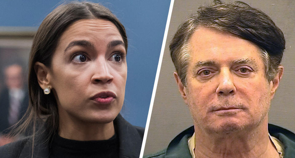 Alexandria Ocasio-Cortez, D-N.Y., and Paul Manafort. (Photos: Tom Williams/CQ Roll Call, Alexandria Sheriff's Office via Getty Images)