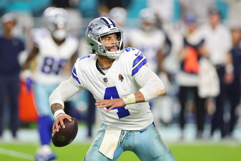 Dak Prescott and the Cowboys are still eligible to host a playoff game, but need a lot to break their way. (Stacy Revere/Getty Images)