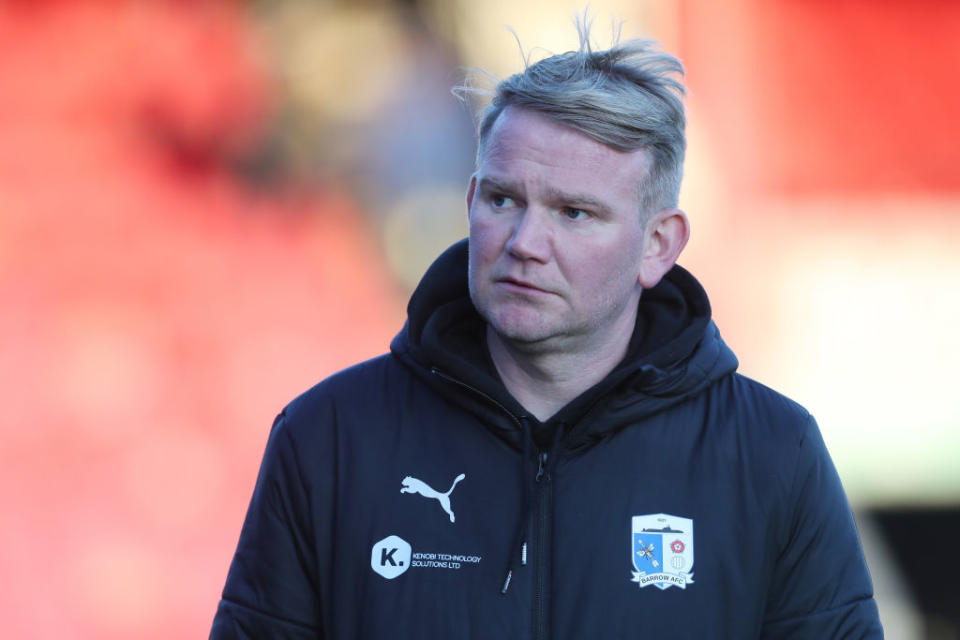 Barrow manager Pete Wild during the Sky Bet League 2 match between Grimsby Town and Barrow at Blundell Park, Cleethorpes on Tuesday 18th April 2023. (Photo by Mark Fletcher/MI News/NurPhoto via Getty Images)