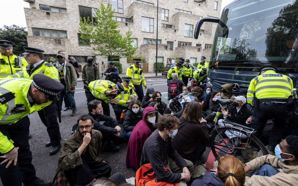 Officers attempt to engage with protesters