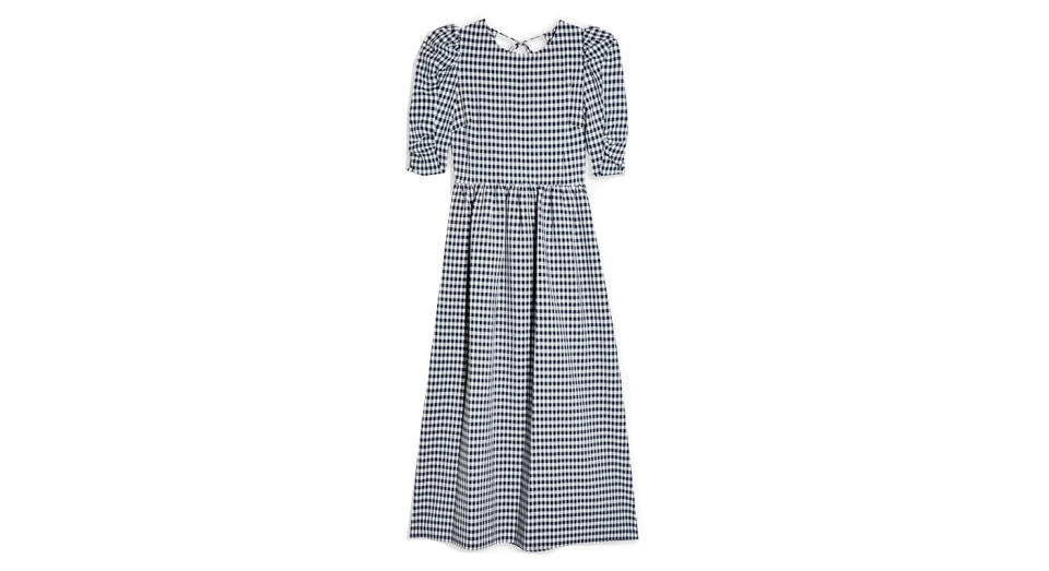 Black And White Gingham Cross Back Smock Midi Dress 