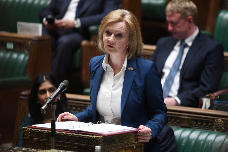 FILE PHOTO: British Foreign Secretary Truss gives a statement to the House of Commons in London