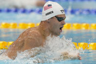 Michael Andrew of the the United States swims in a heat of the men's 200-meter individual medley at the 2020 Summer Olympics, Wednesday, July 28, 2021, in Tokyo, Japan. (AP Photo/Martin Meissner)