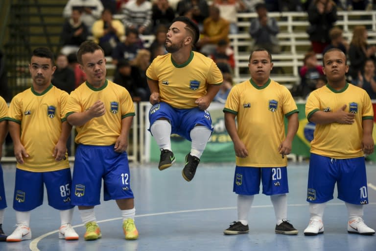 Les joueurs brésiliens avant un match contre le Maroc au Ferro Carril Oeste Club, à Bueno Aires, le 25 octobre 2018