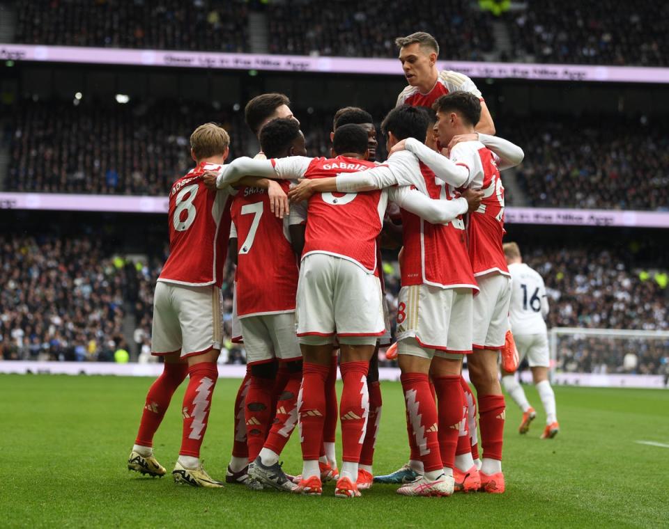 Ruthless: Arsenal led 3-0 at half-time of Sunday’s chaotic north London derby (Arsenal FC via Getty Images)